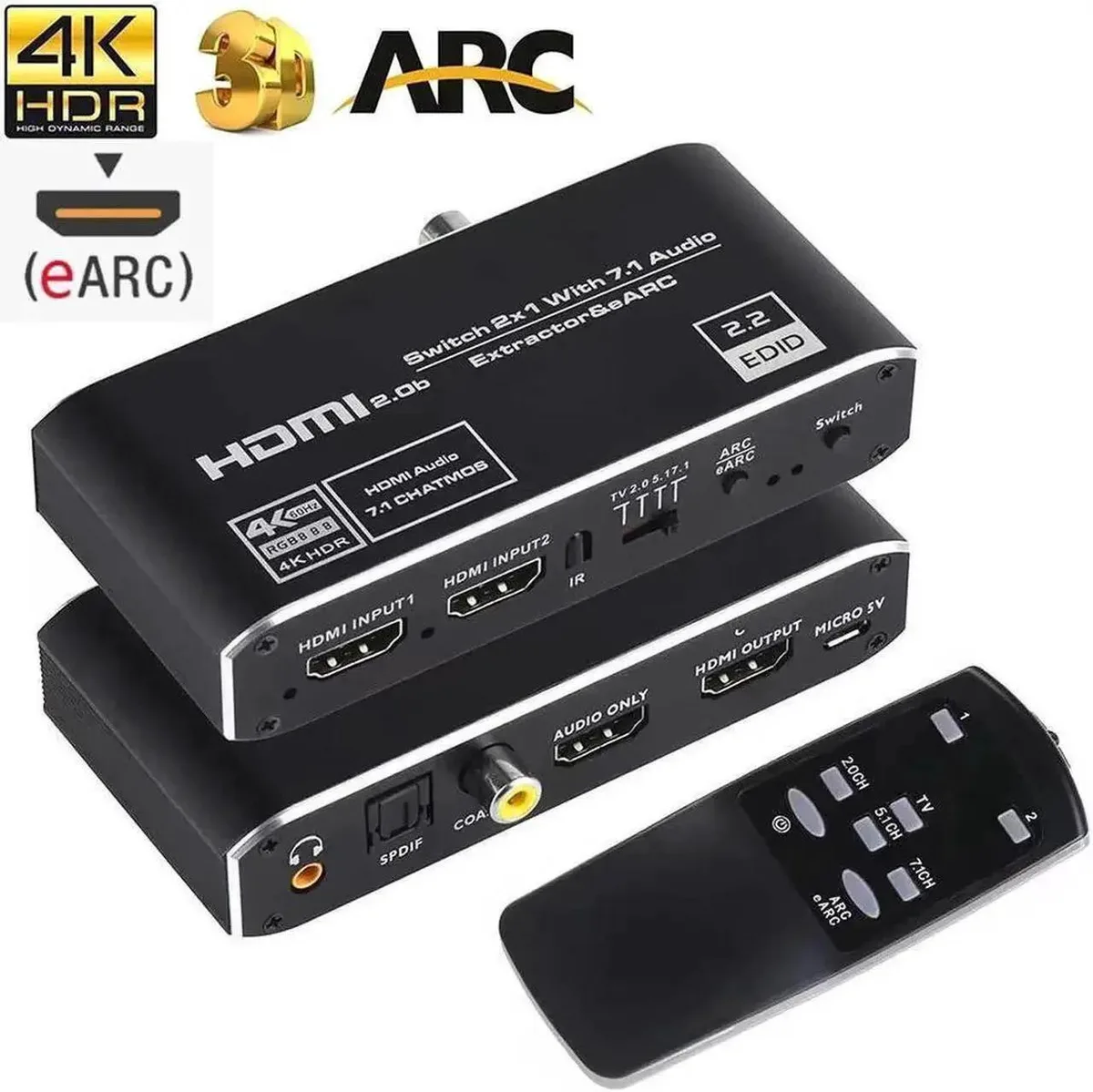 SMUGDESK SMUGDESK 2 in 1 Out HDMI 2.0 Switch Audio Extractor 4K@60Hz 3.5mm AUX Coaxial Optical SPDIF — product photo
