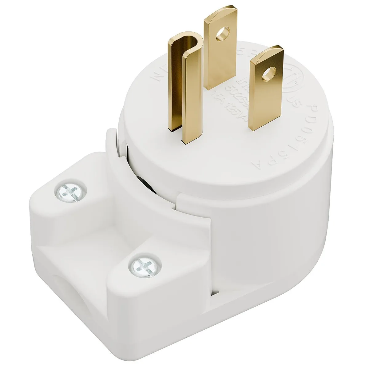 LORDWORLD LORDWORLD NEMA 5-15P 360° Rotatable Right Angle Plug 15A 125V White — product photo