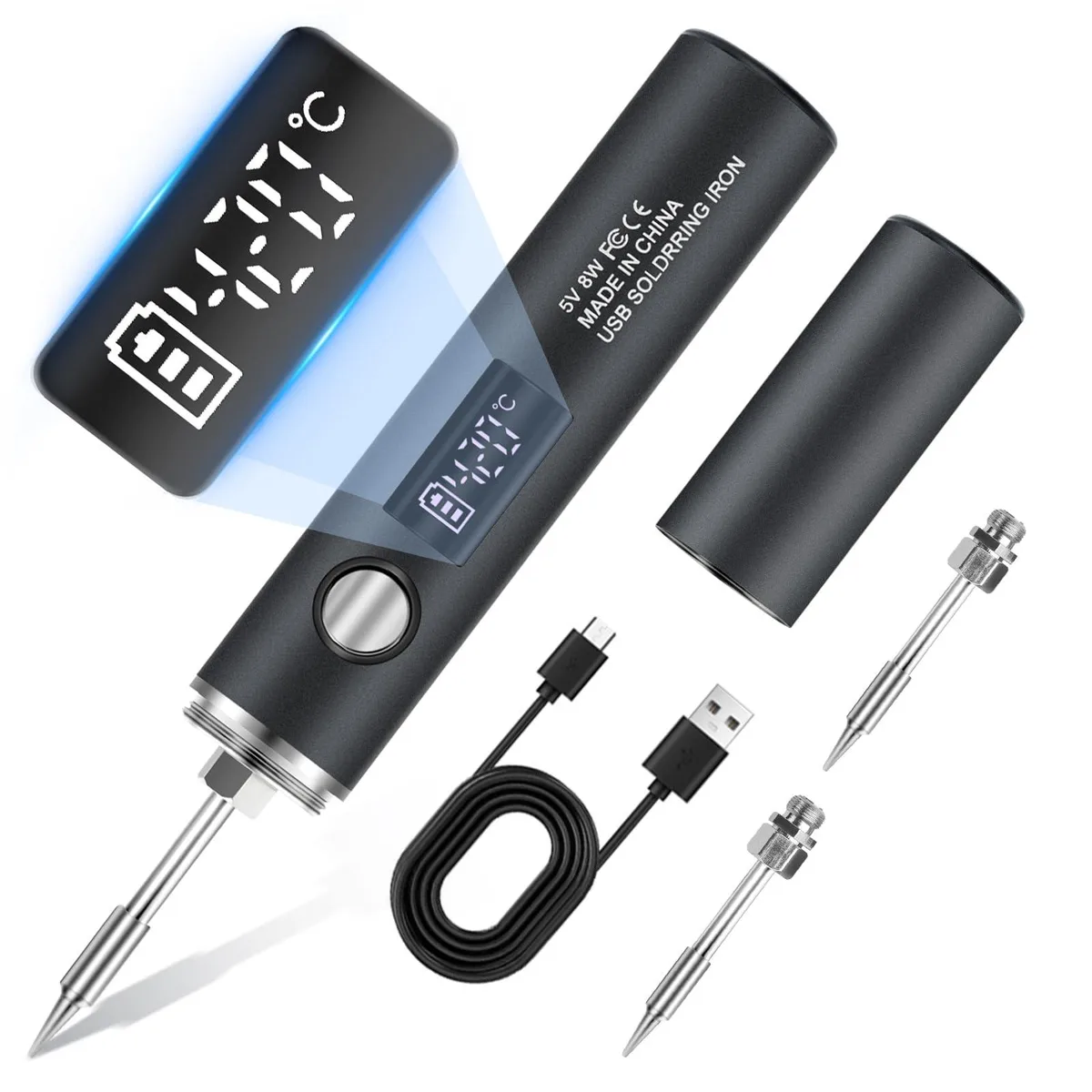 Cordless soldering iron with LCD display and Type-C charging
