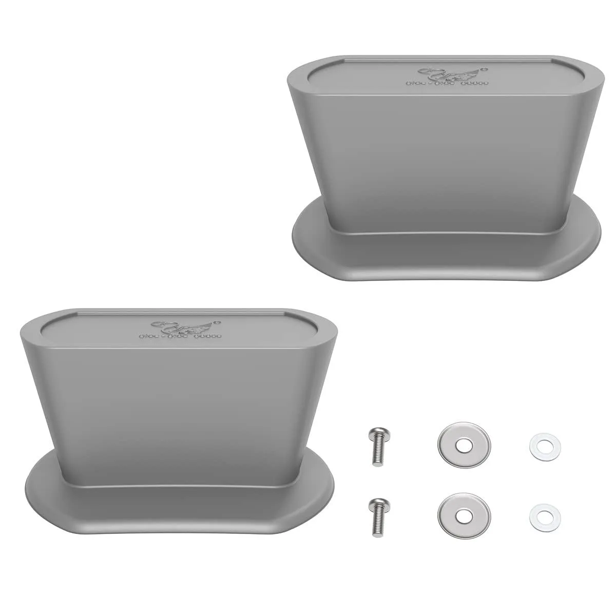 Two grey silicone universal pot lid replacement knobs with screws and pads