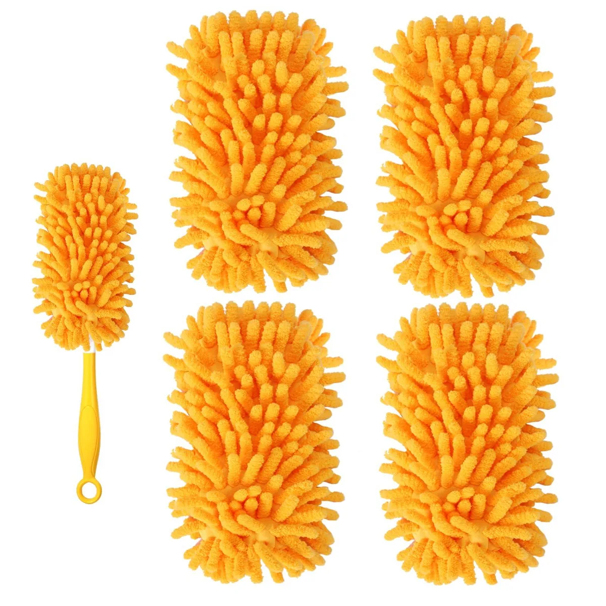 Four microfiber duster refills, flat, light grey, 7.5 by 5.2 inches