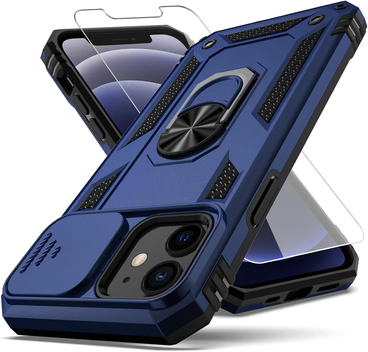 TAURKENAM TAURKENAM iPhone 12 Case Blue with Camera Cover Ring Kickstand — product photo