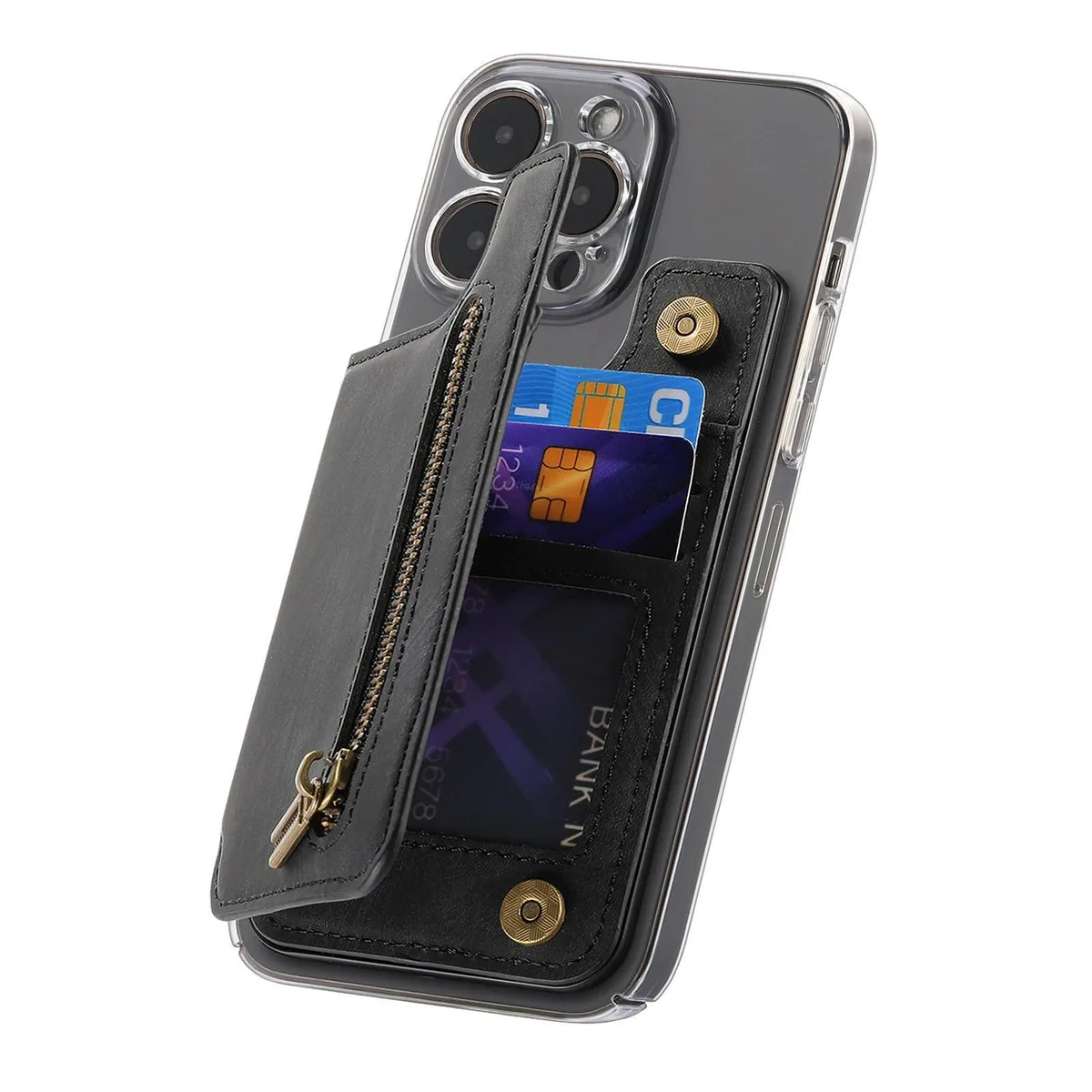 TopFunny Stick-On Card Holder Wallet Black 4.9*2.7*0.7 inch — product photo
