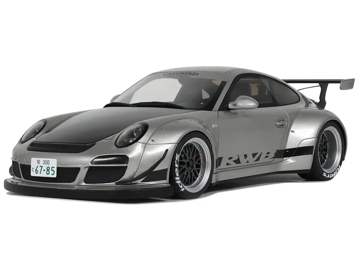 GT Spirit GT Spirit 2024 Porsche 911 RWB Abu Silver Metallic Black Hood 1/18 hobby collectible — product photo