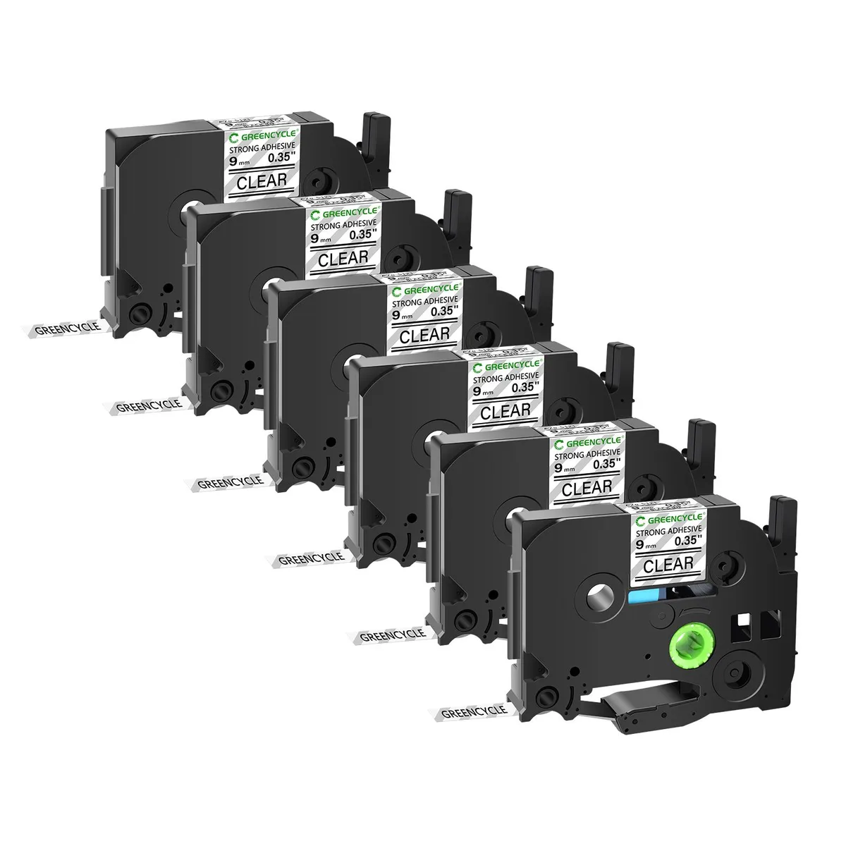 GREENCYCLE GREENCYCLE TZe-S121 9mm Black on Clear Label Tape 6 Pack — product photo