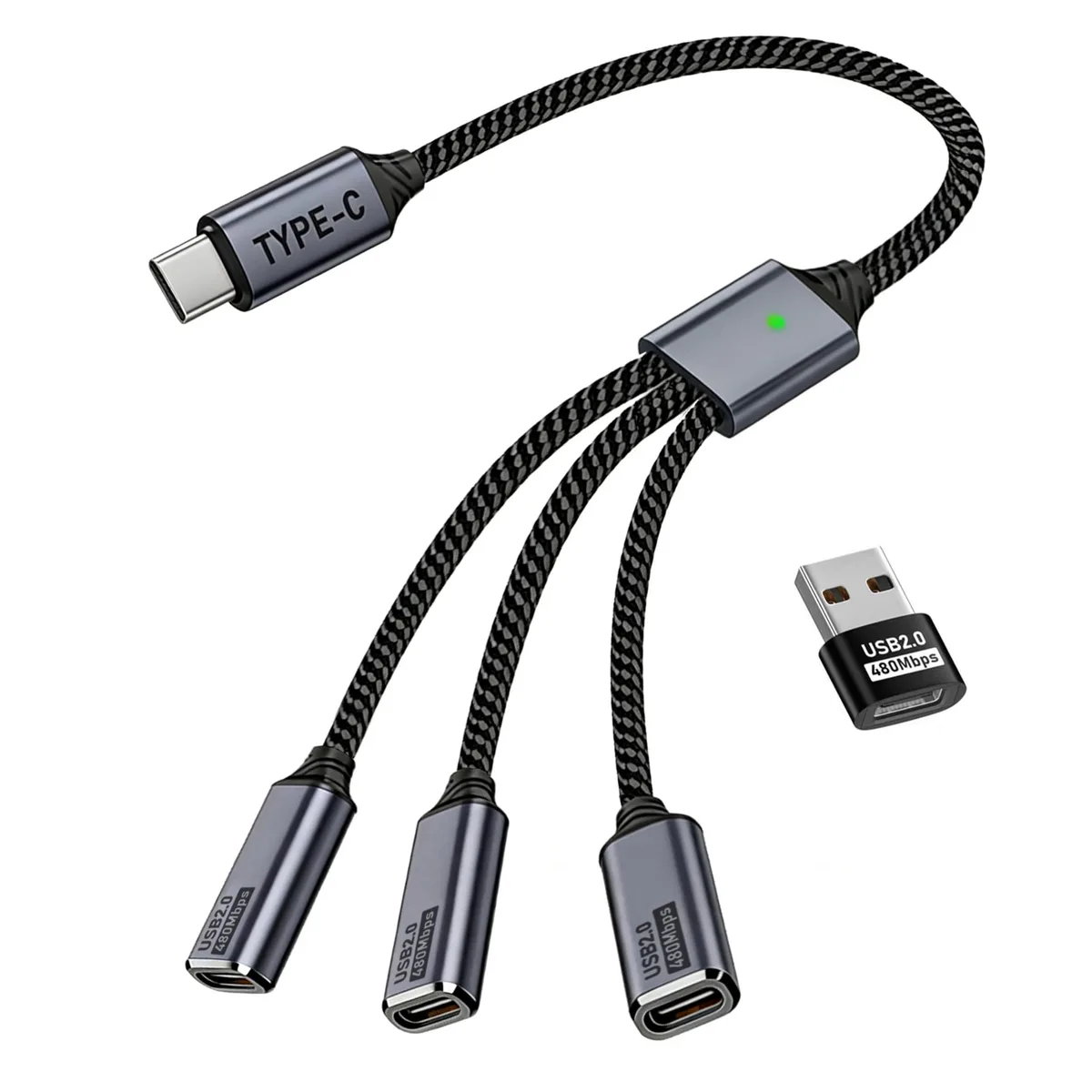  MIXVIRGO USB-C Splitter 1-to-3 Female Ports 480Mbps Black — product photo