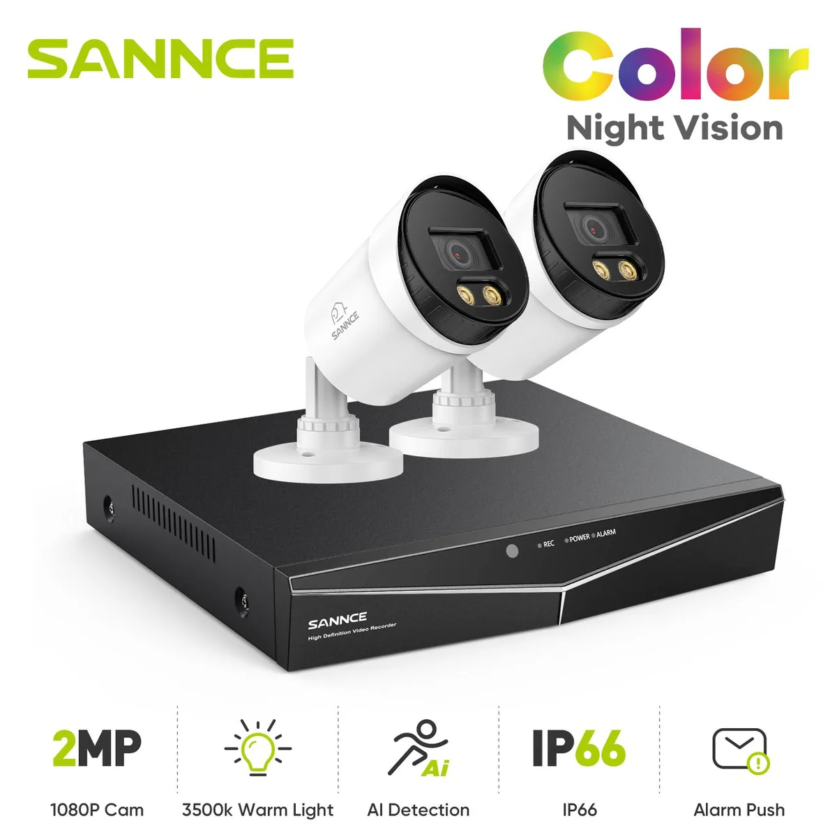 SANNCE SANNCE 4-Channel 1080P TVI Bullet Surveillance Security System with 2 Warm Light Cameras — product photo