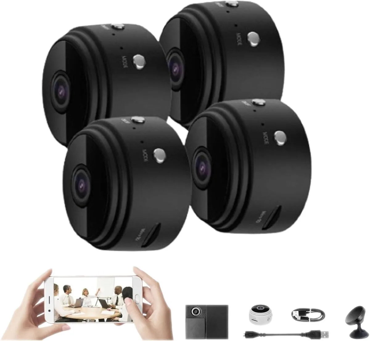 NaSR NaSR Magnetic Mini Security Camera 1080p 4pcs Black — product photo