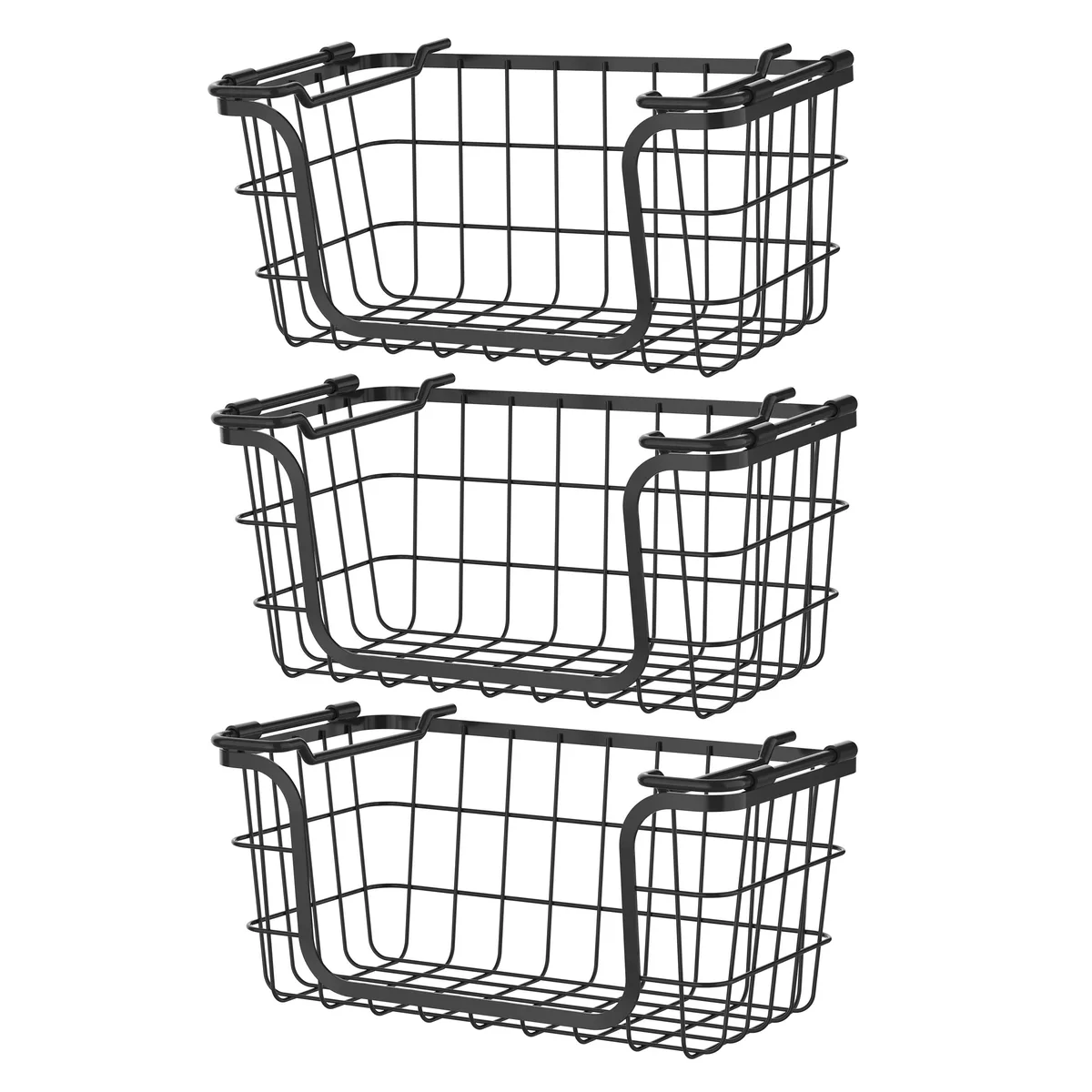Oceanstar Design Oceanstar Design Stackable Wire Basket Set of 3 Black 12.5x5.52x6.38 — product photo