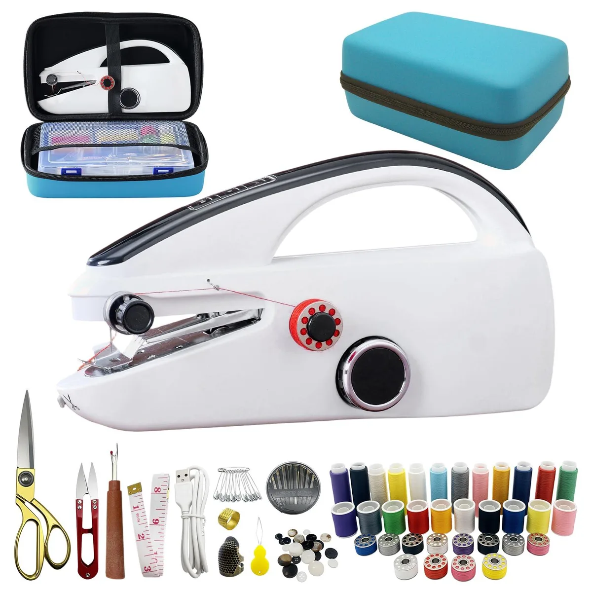  Zasidler Handheld Sewing Machine Black with Blue Leather Case 110-Piece Kit — product photo