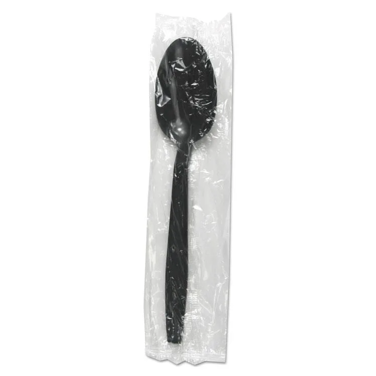 Boardwalk Boardwalk BWKTSHWPPBIW Heavyweight Wrapped Polypropylene Teaspoon, Black, 1000/Carton — product photo