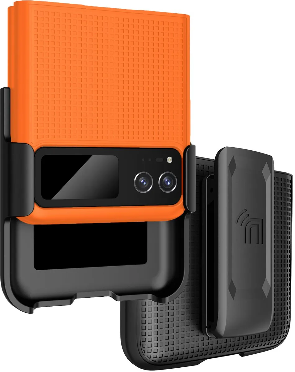Nakedcellphone Nakedcellphone Grid Case + Belt Clip Holster Orange for Motorola RAZR 40 2023 13-Position Clip — product photo