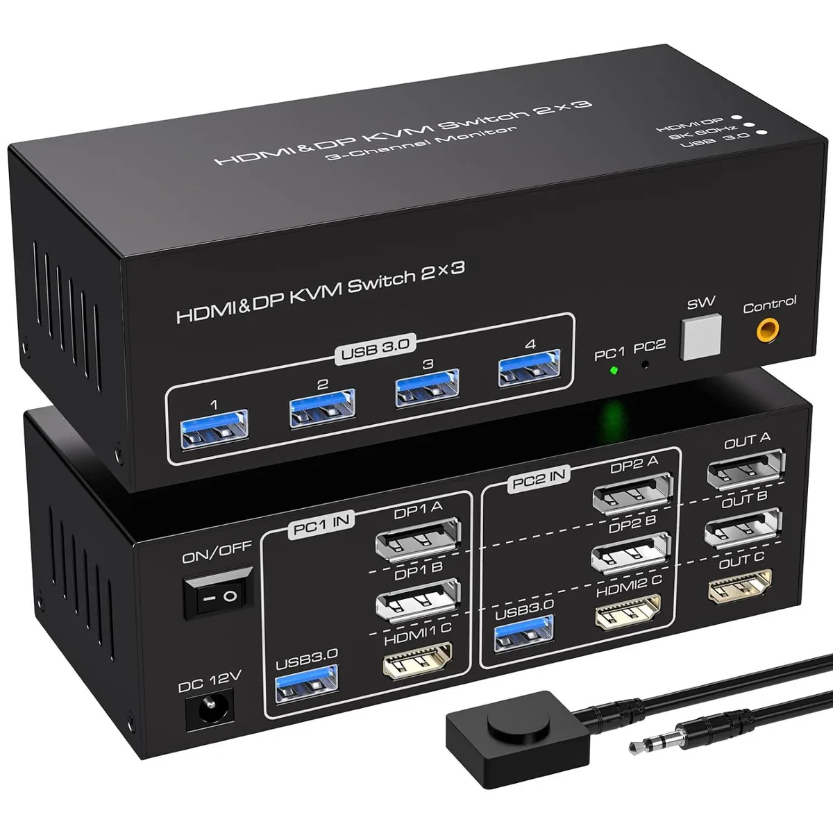 LUOM LUOM SW232-2DP1HD KVM Switch 2×DP+HDMI 8K@60Hz USB 3.0 — product photo