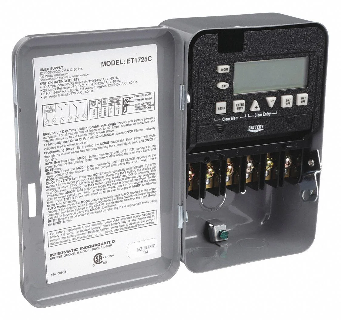 Intermatic Intermatic ET1725C timer 7-day 2-channel 120-277V 30A gray metal — product photo
