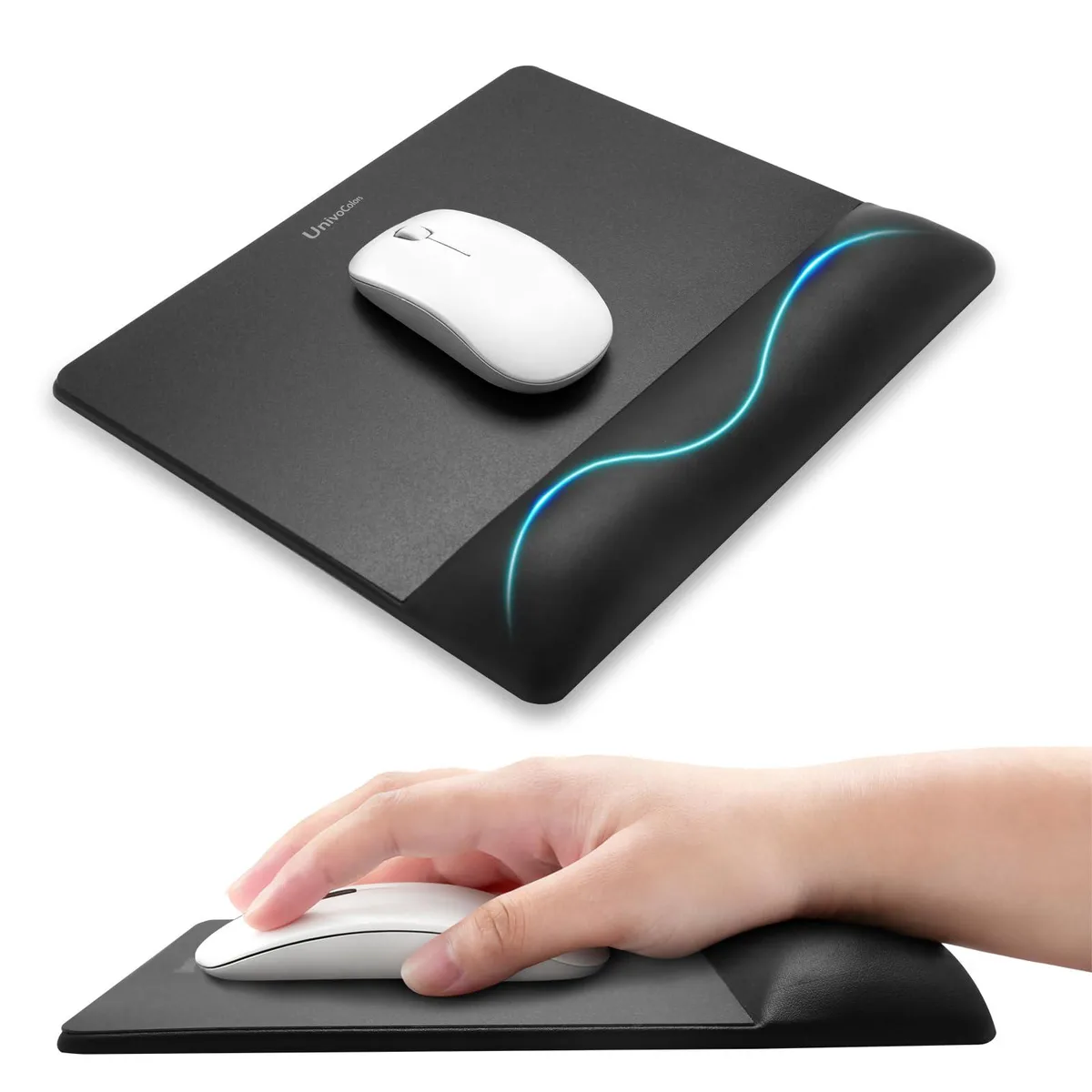  Univo Colors MP 69MP_L Wide Mouse Pad with Wrist Rest Black 9.45 x 8.27 in — product photo