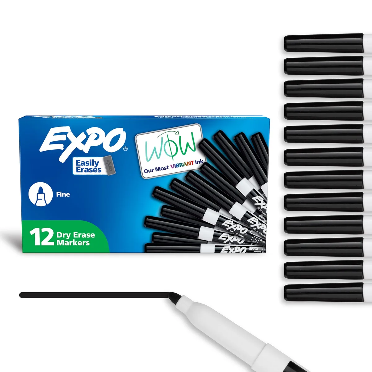 Box of twelve black fine-tip dry-erase markers