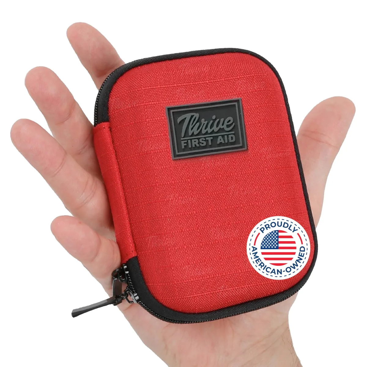 Compact red 600D nylon first aid pouch with integrated carabiner and heavy-duty zipper