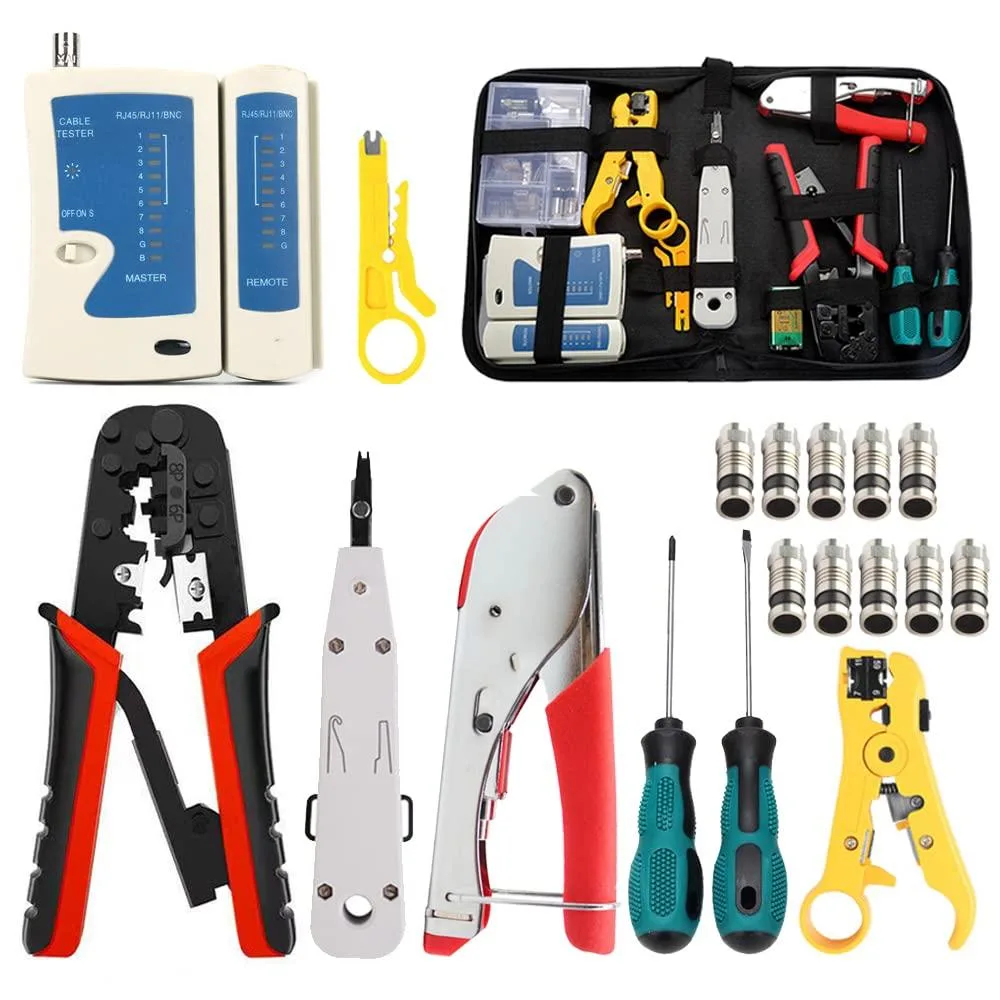 Klein Tools 275 network kit in zippered case with crimper, tester, punch-down tool and connectors