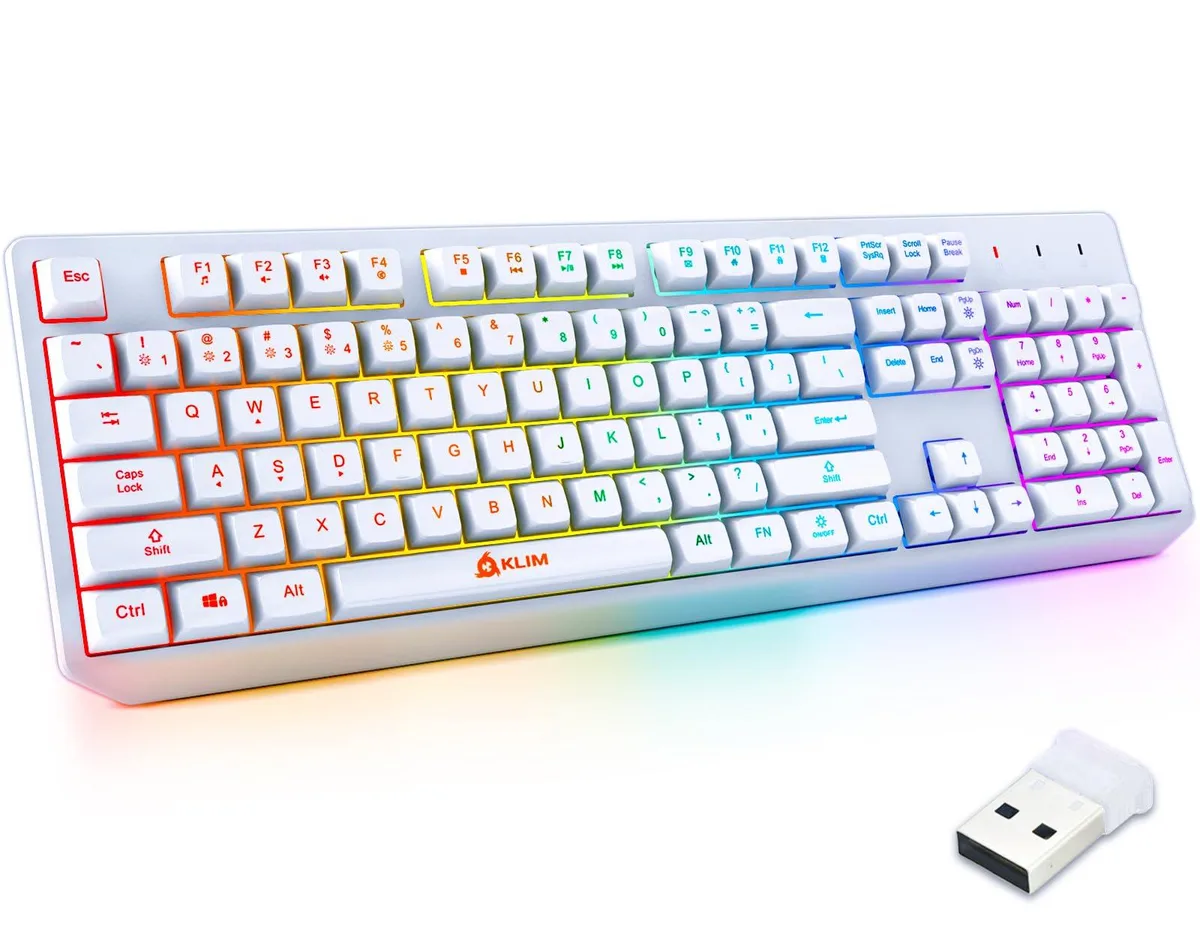  Philips KLIM CHROMA WL906US Gaming Keyboard White Wireless RGB Rechargeable Membrane 12 Function Keys — product photo