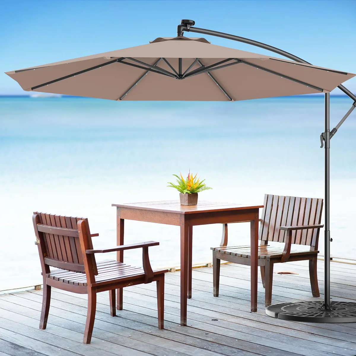 Costway Costway 10ft Hanging Solar LED Patio Umbrella Tan — product photo