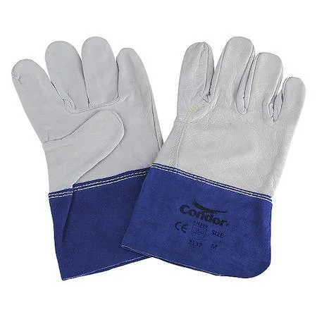 White goatskin welding gloves with gauntlet cuffs and wing thumb design