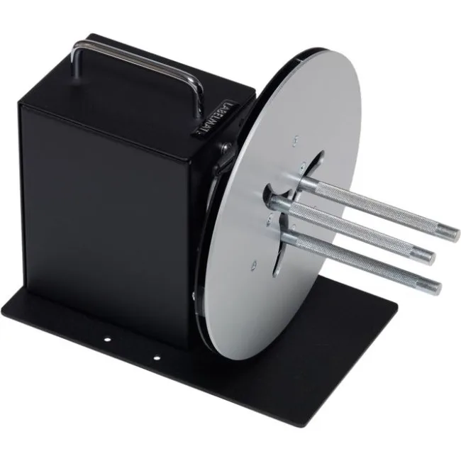 Labelmate MINI-CAT MC-11 label rewinder, grey metal housing