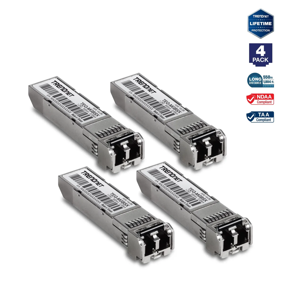 TRENDnet TRENDnet TEG-MGBSX/4 SFP transceiver 4-pack 550m 850nm 1.25Gbps — product photo
