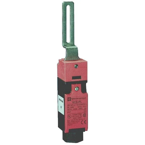 Plastic safety interlock switch with elbowed lever actuator and 1/2 in NPT conduit connection
