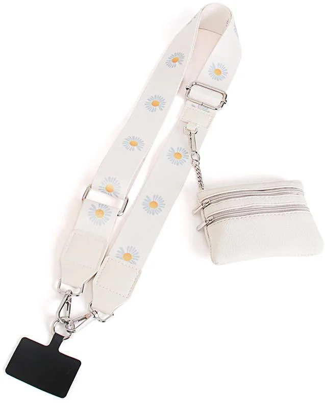 Nakedcellphone Nakedcellphone Crossbody Phone Strap with Zipper Pouch Ivory Floral — product photo