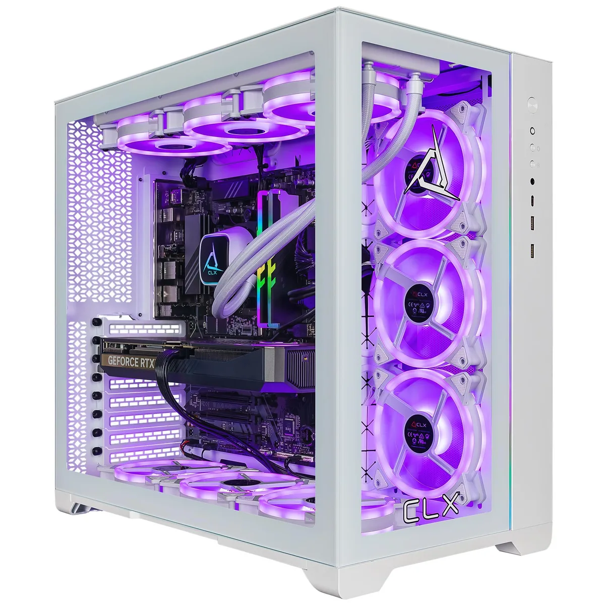 CLX Gaming CLX Gaming TGMSETRTU5205WM gaming PC Ryzen 7 7800X3D RTX 5070 64GB DDR5 2TB NVMe 6TB HDD — product photo