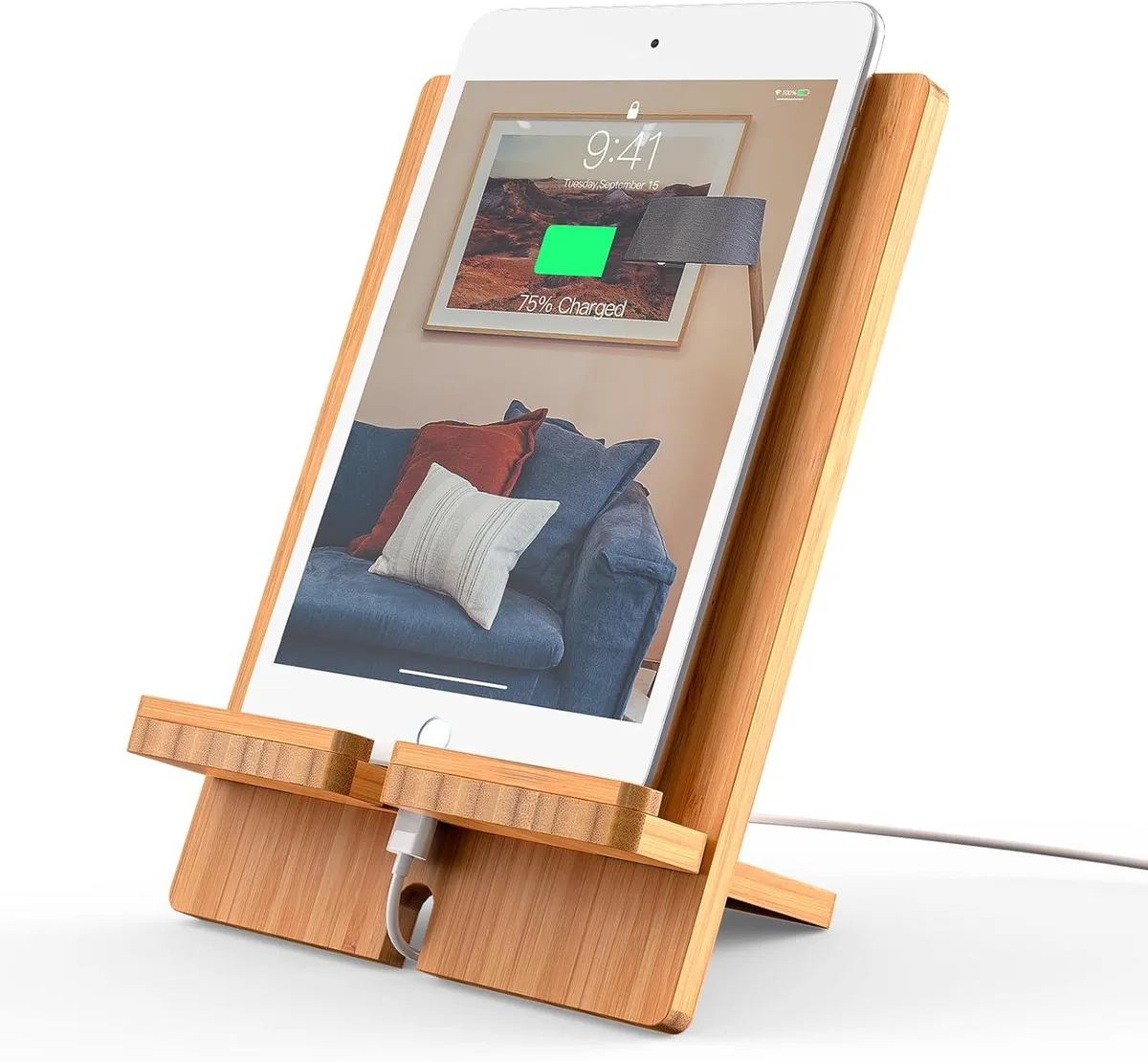 Bamboo tablet stand with adjustable angle for phones and tablets 4.7 to 13 inch