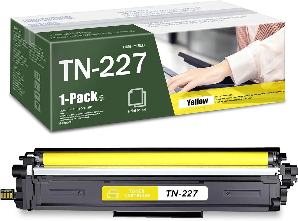 Yellow toner cartridge in rectangular plastic housing