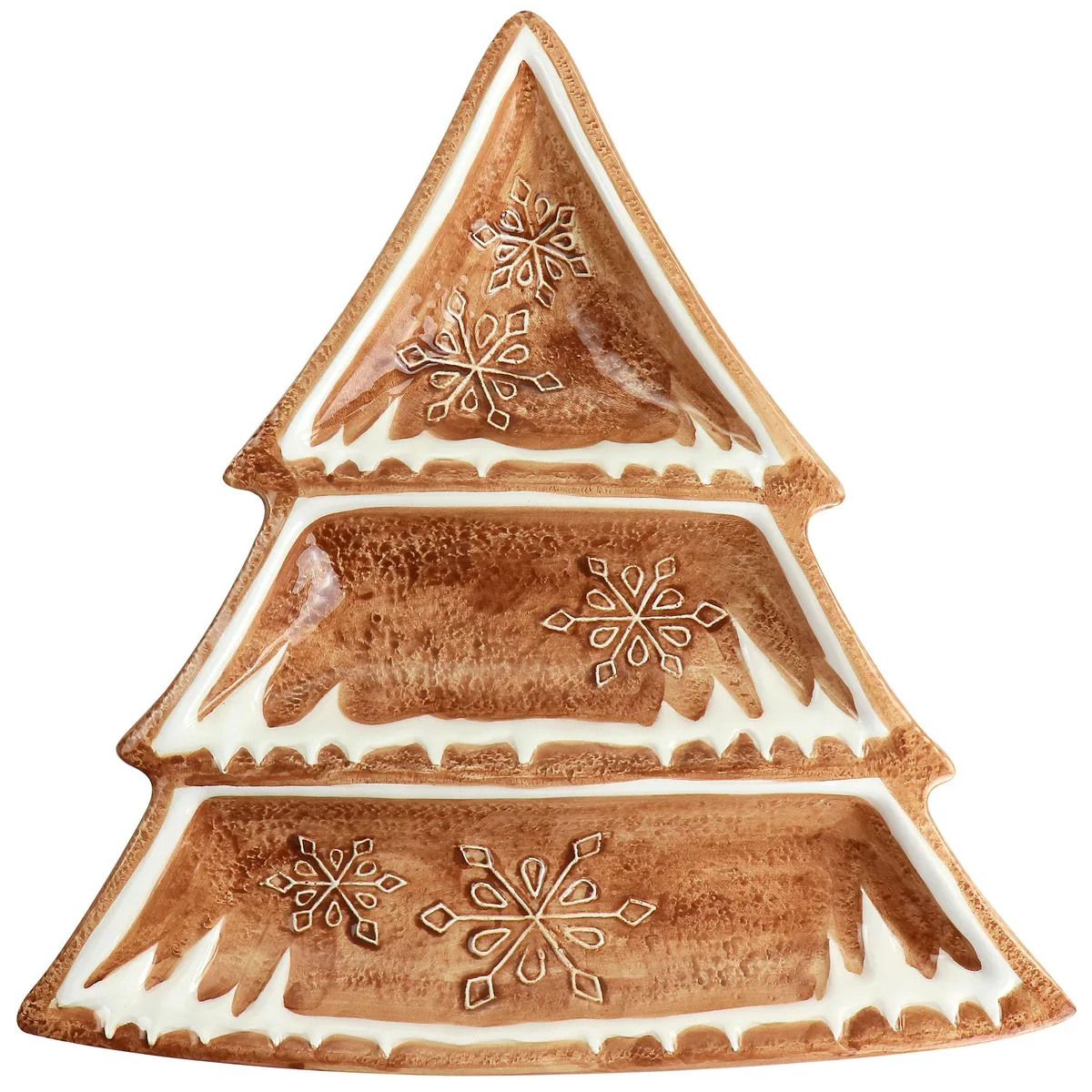 Martha Stewart Martha Stewart 510121312M Ceramic Gingerbread Tree 3-Section Tidbit Tray Brown Serveware — product photo