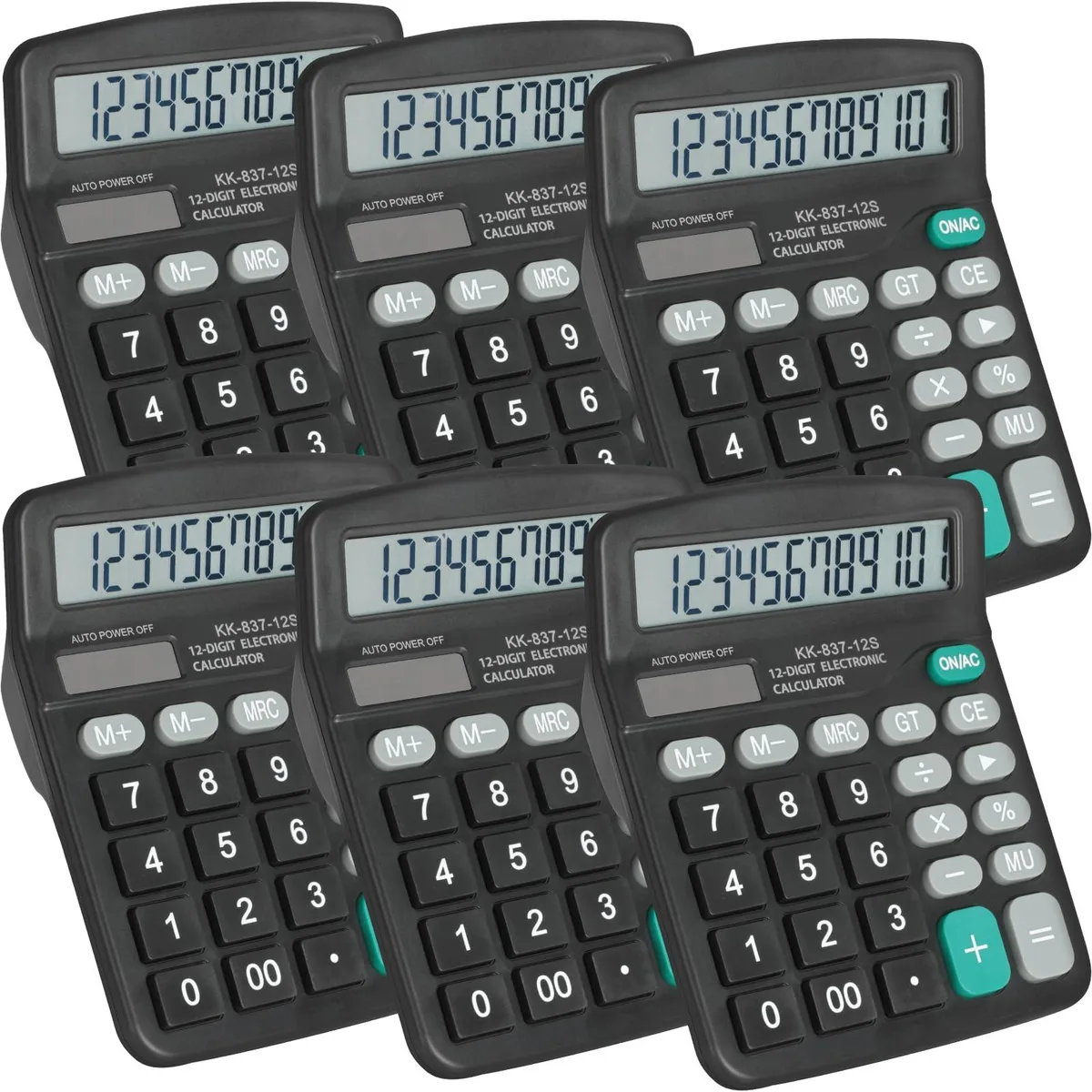  6 Pack Calculator Bulk 12 Digits Desktop Solar Battery Dual Power Office School — product photo
