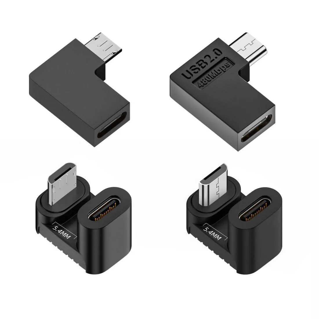 LORDWORLD LORDWORLD 4-Pack Micro USB 2.0 to USB-C Angled Adapter Set 90/180 Degree — product photo