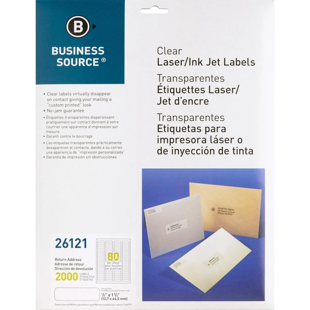 Business Source Business Source 26121 Return Address Labels 1/2"x1-3/4" Clear 2000/Pack — product photo