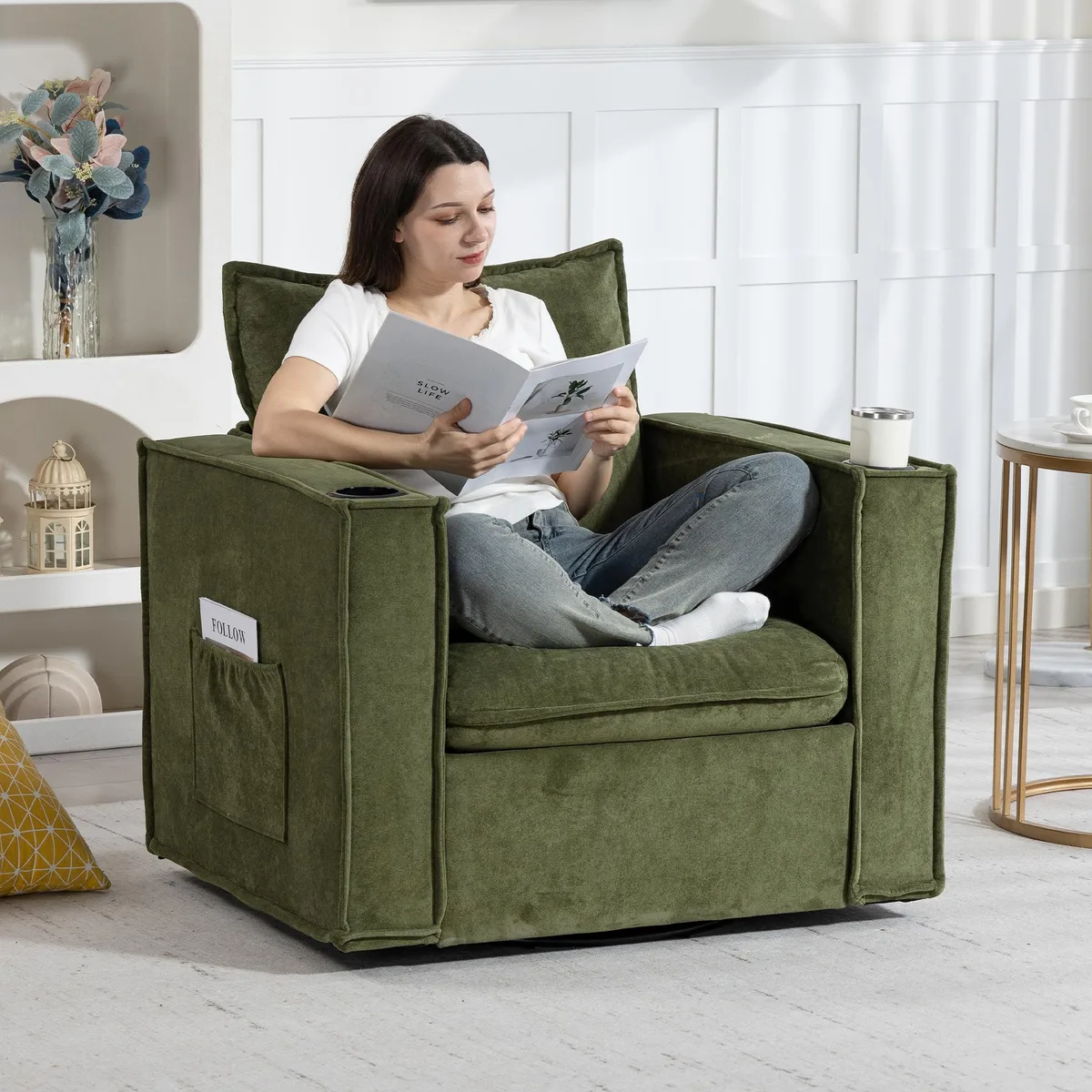 VANBOW VANBOW 32 Inch Swivel Accent Chair Green — product photo