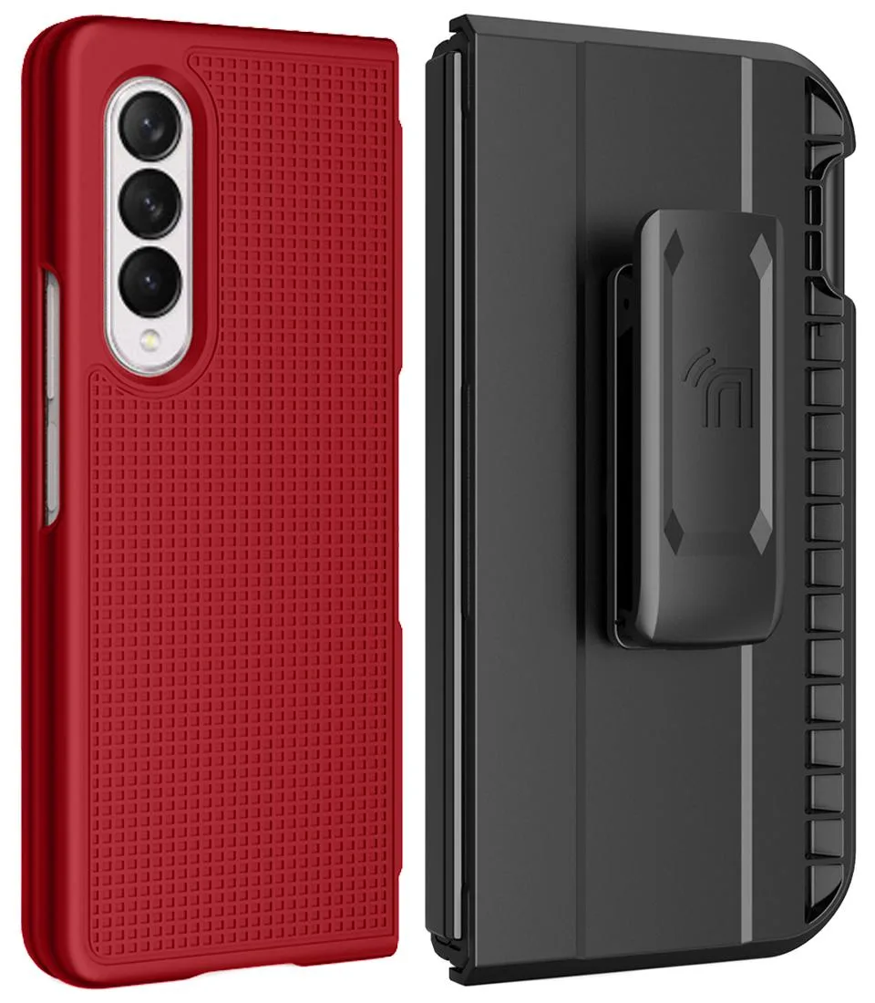 Nakedcellphone Nakedcellphone Grid Case + Belt Clip Holster Combo Red for Samsung Galaxy Z Fold 3 5G SM-F926 2021 — product photo