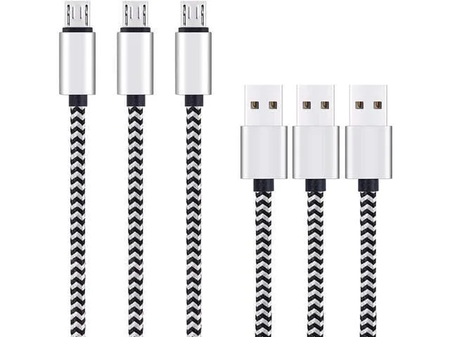 WISDUM WISDUM Micro USB Cable 10ft 3Pack USB 2.0 A to Micro USB Nylon Braided — product photo