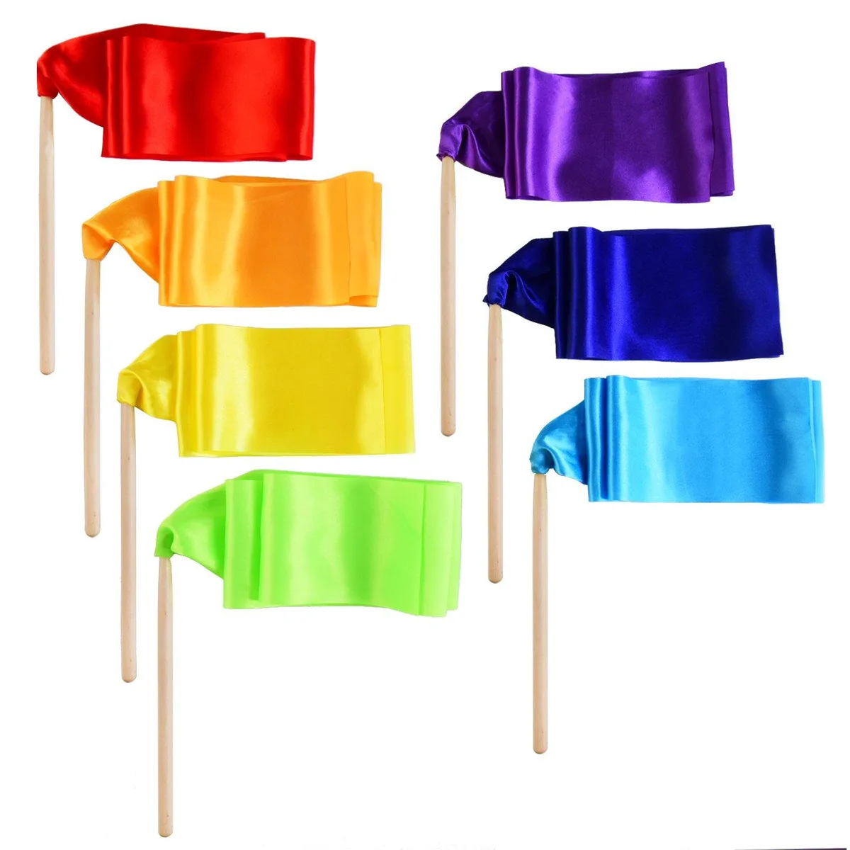  BBTO 7 Pcs Rainbow Ribbon Dancer Wands 39.37 Inch Wooden Handle — product photo