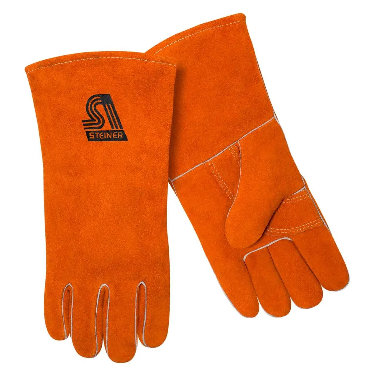 Yellow split cowhide stick welding gloves with wing thumb and Kevlar stitching, 14 inches long, size 3X-Large