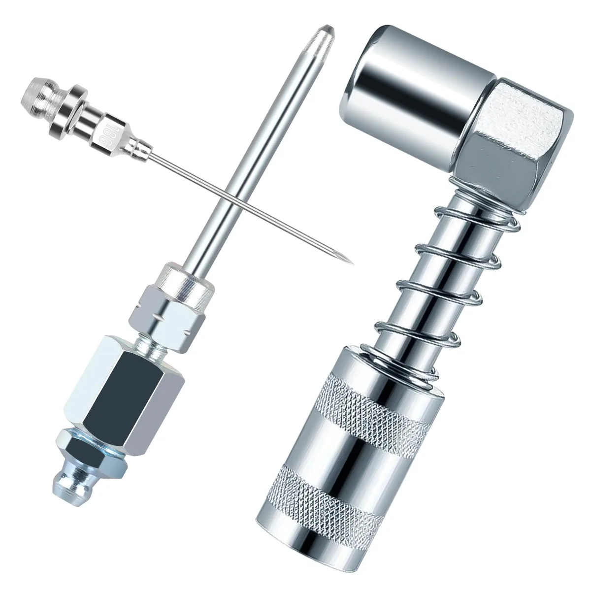 NSI NSI 3 Pcs Grease Gun Accessory Kit 90° Needle Fitting Nozzle with Adapter &amp; Injector Needle — product photo