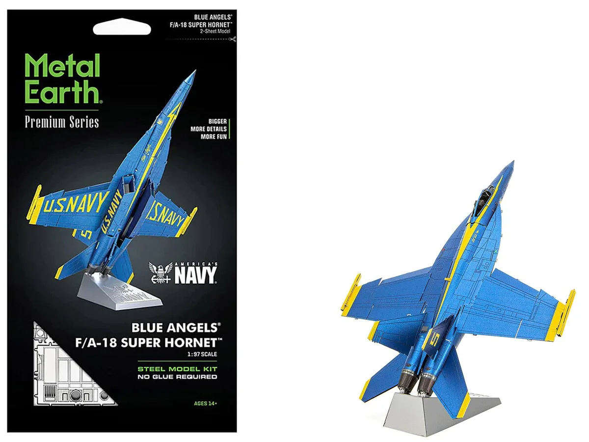 Metal Earth Metal Earth Boeing F/A-18 Super Hornet Blue Angels #5 Steel Model Kit 45 Parts Challenging — product photo
