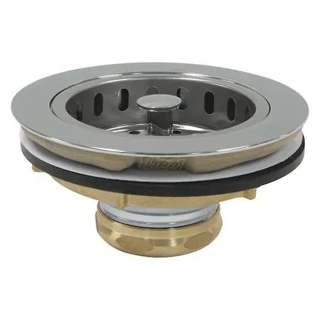 Round brass sink strainer with chrome finish and perforated grate