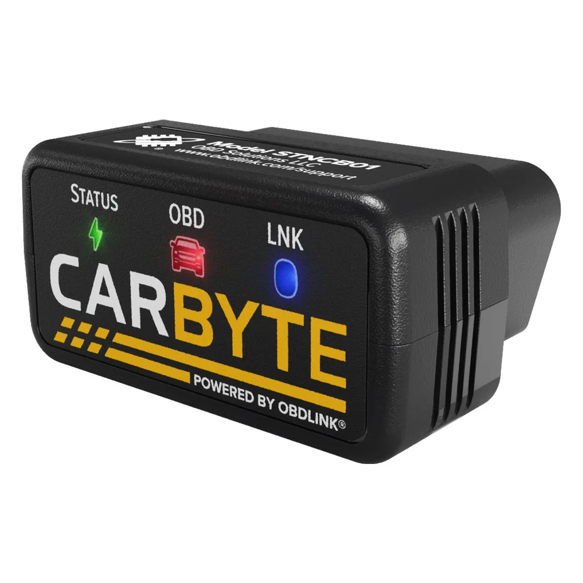 Small black OBD-II dongle with ScanTool branding