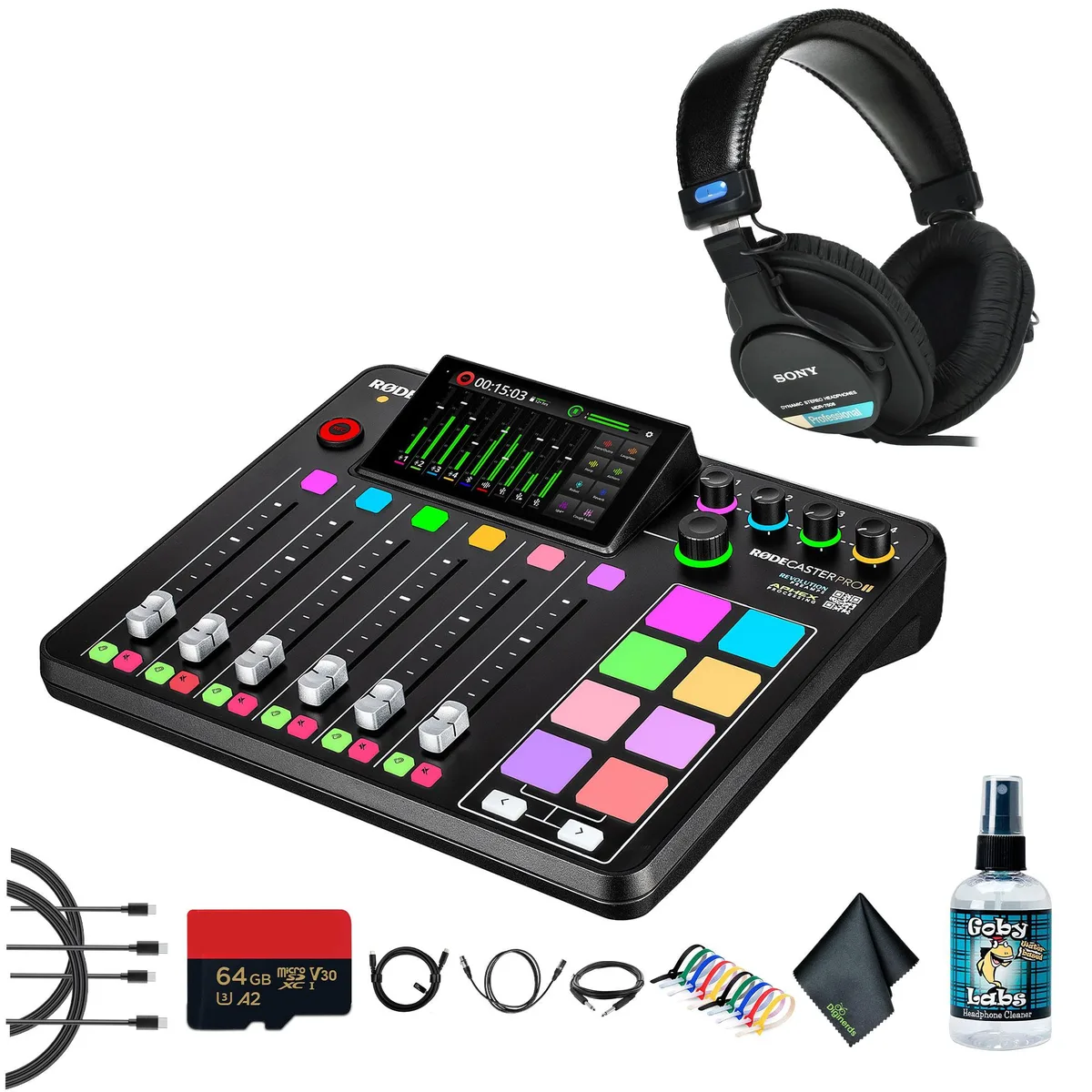 RODE Microphone RODE RODECaster Pro II Bundle: Headphones, 64GB SD, 10ft XLR, Cables — product photo