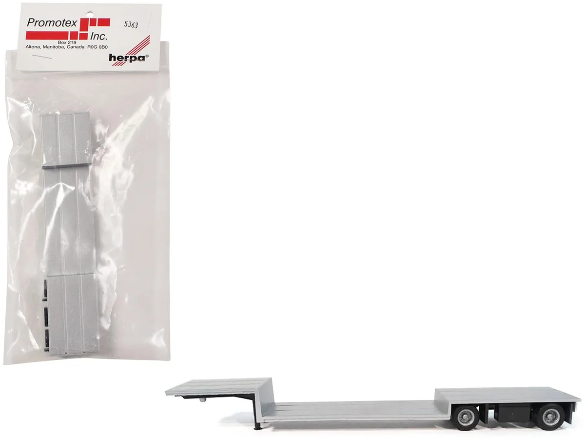 Promotex Promotex Spread Axle Double-Drop Flatbed Trailer Silver Top 1/87 HO Plastic Model — product photo