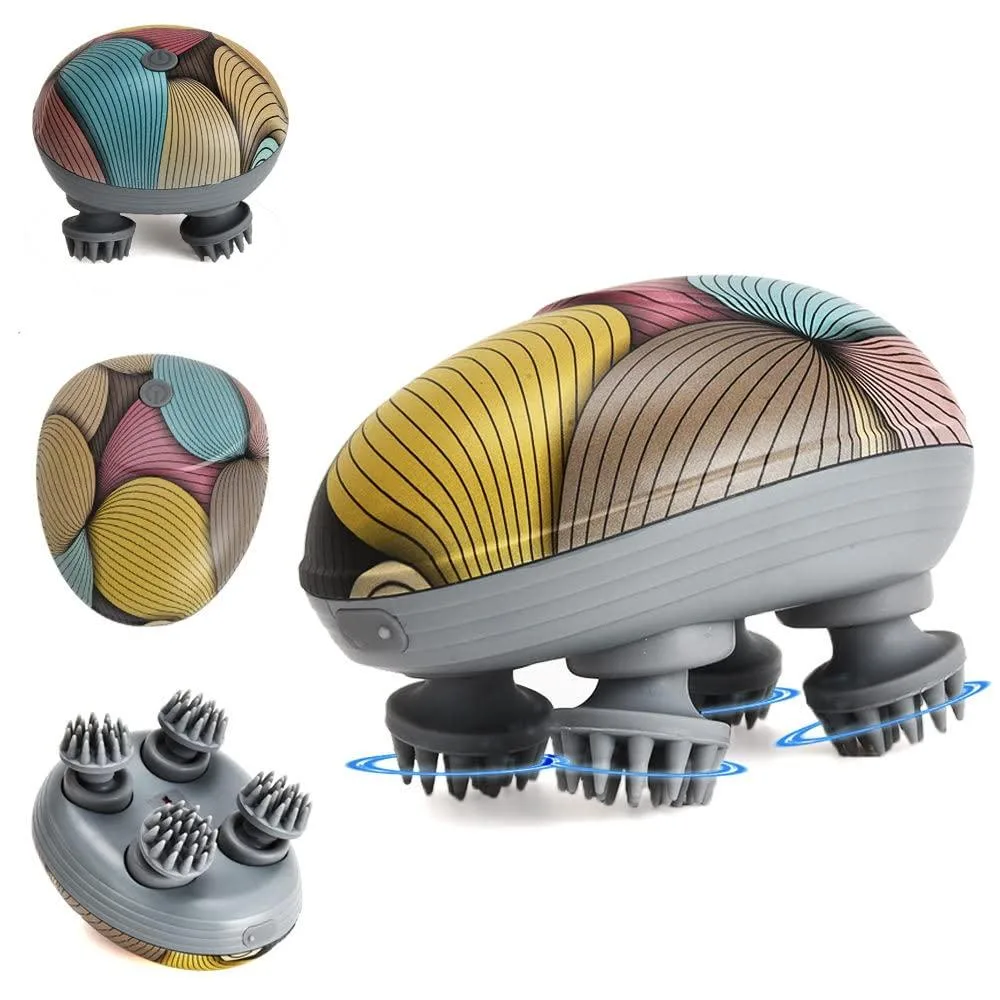Compact multi-colour electric scalp massager with soft silicone nodes and ABS body