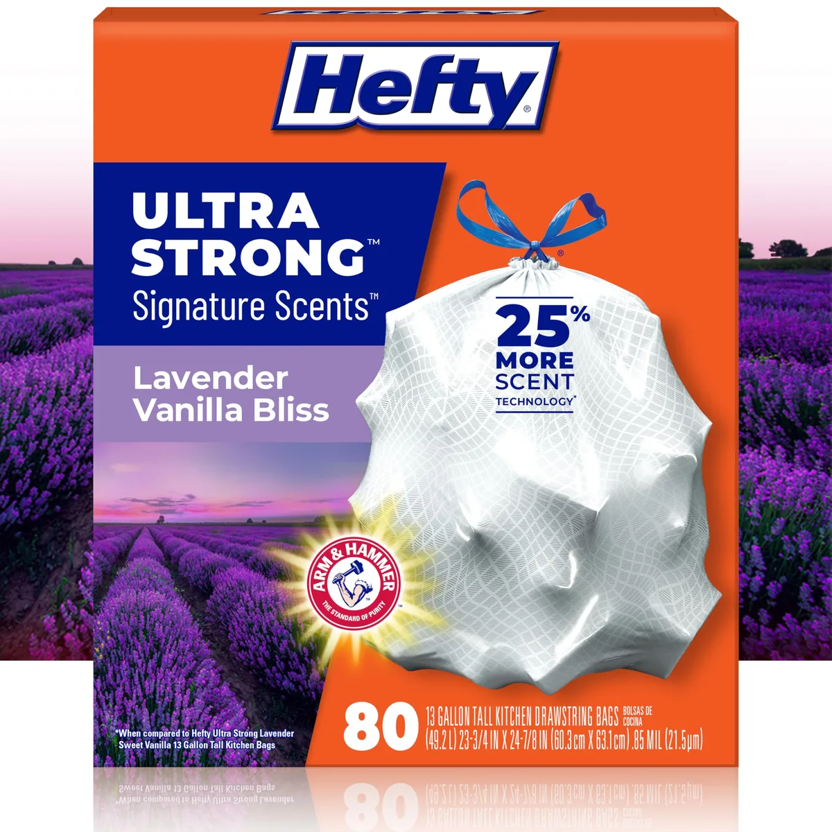  Hefty Ultra Strong Signature Scents 13 Gallon Trash Bags Lavender Vanilla Bliss 80 Count — product photo