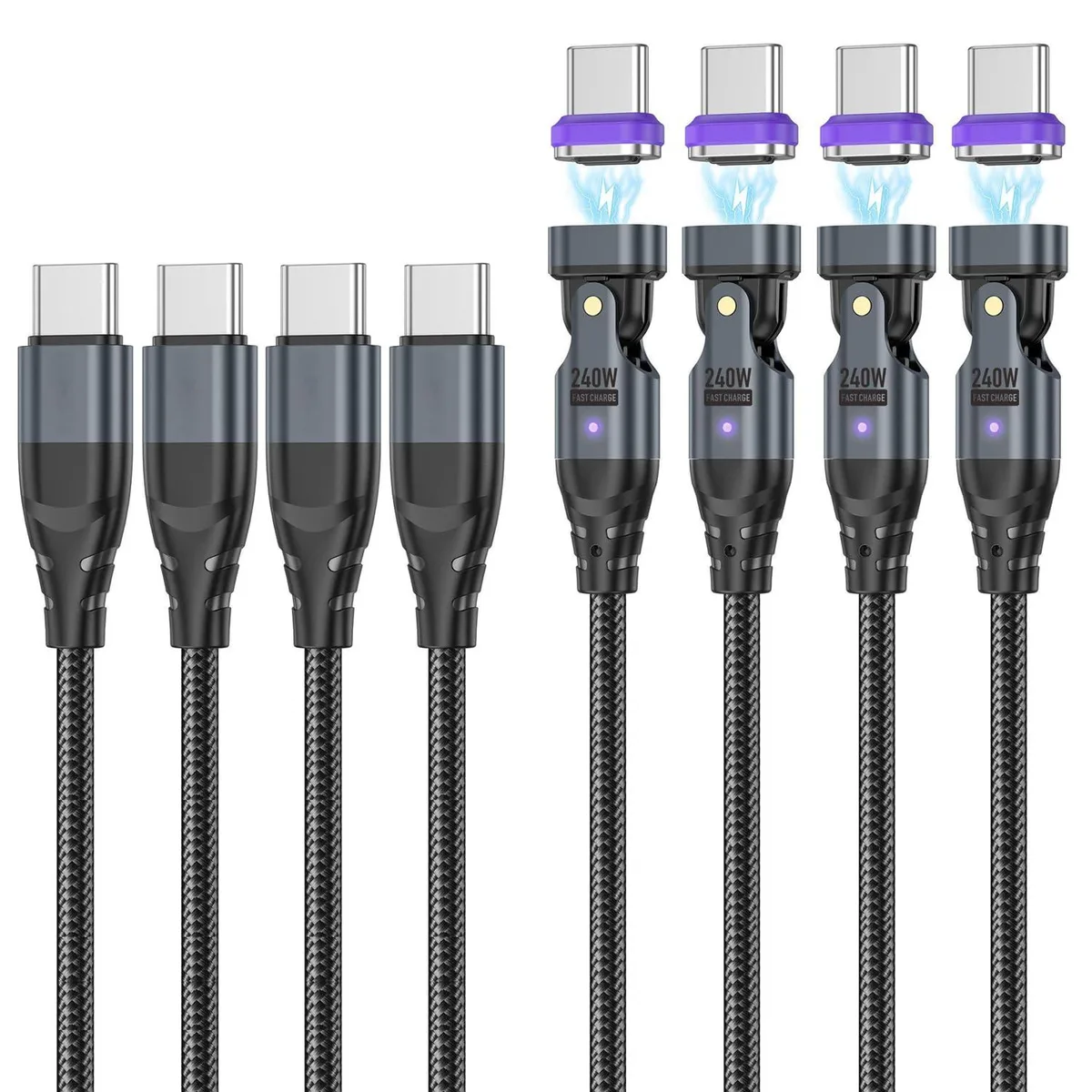 Black USB-C magnetic cable with 16-pin flat connector, 0.5 m long